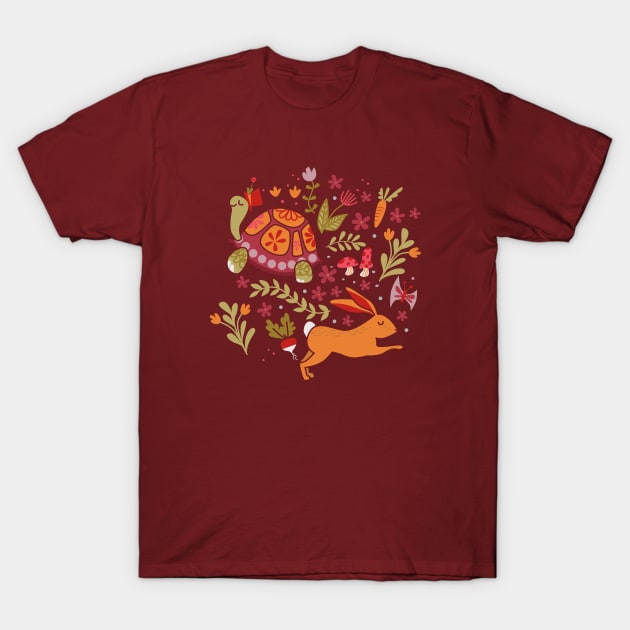 Tortoise and the Hare in Red T-Shirt by latheandquill